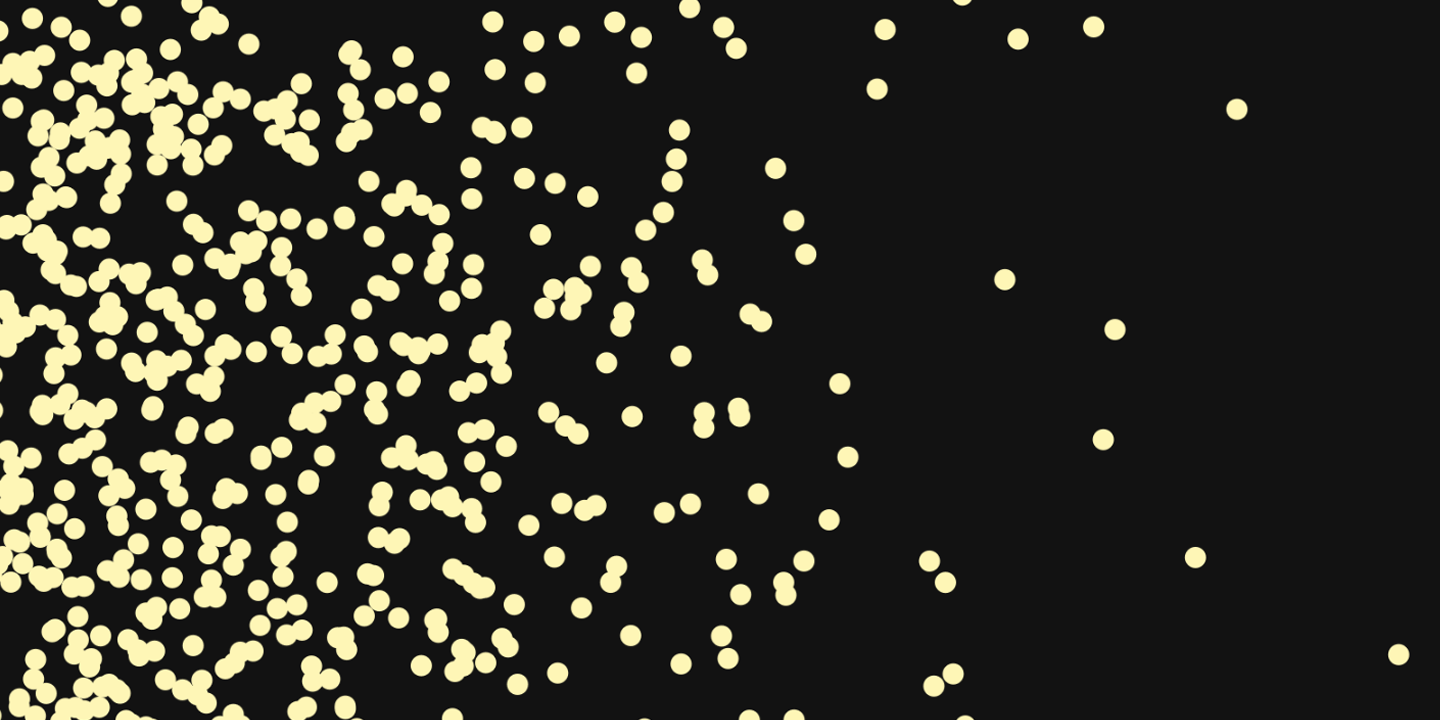 Electrons clustered to the left and spreading throughout the frame